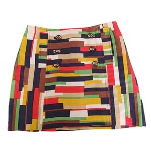 Milly New York Silk/Linen Geometric Block Print Nautical Mini Skirt Side Zip 6
